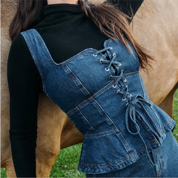 Reformation Blue Denim Corset Top - Picture 2 of 8